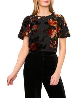 Ted Baker Velvet Burnout Flutter Sleeve Top - Black