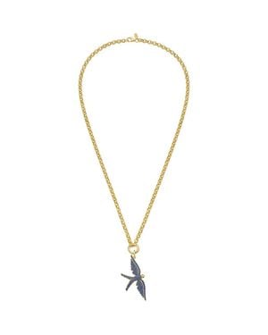Lionheart 14K Wings Of Love Sapphire Swallow Charm Rolo Necklace - Metallic