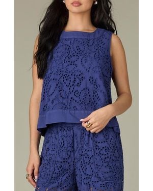 Wit & Wisdom Eyelet Crop Tank - Blue