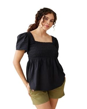Ingrid & Isabel Short Sleeve Smocked Maternity And Nursing Top - Black