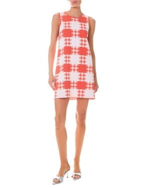 Grey Lab Gingham Check Mini Sweater Dress - Red