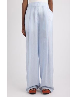 Dries Van Noten Pila Super Compact Stripe Supima Cotton Poplin Wide Leg Pants - Blue