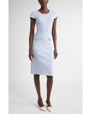 St. John Mixed Stitch Flatback Rib Sheath Dress - White