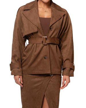 JLUXLABEL Nightfall Belted Suede Jacket - Brown