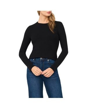 Halogen® Button Cuff Rib Crewneck Sweater - Black
