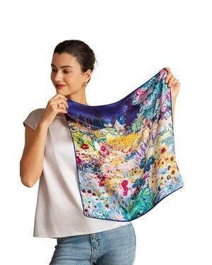 SILKSILKY Pure Silk Colored Square Scarf - Blue