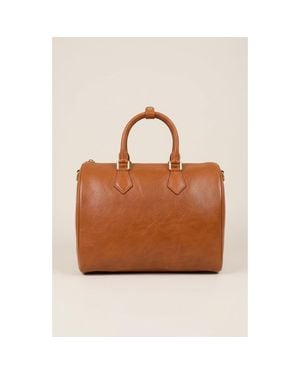 Modenaire Leather Boston Bag With Top Handles - Brown