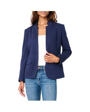 Gibsonlook Inverted Notch Collar Cotton Blend Knit Blazer - Blue
