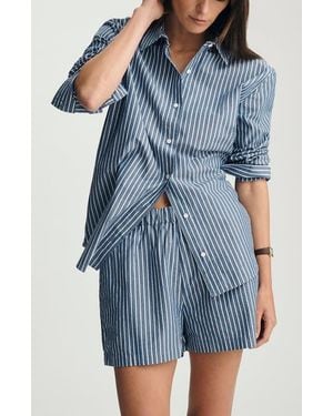 Mavi Stripe Relaxed Fit Stretch Cotton Button-Up Shirt - Blue