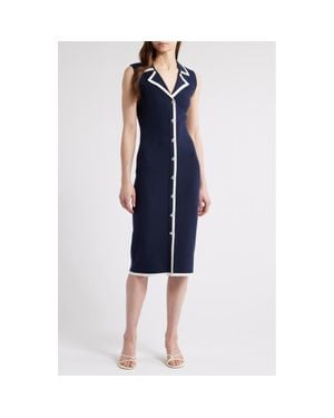 ZOE AND CLAIRE Contrast Front Button Midi Sweater Dress - Blue