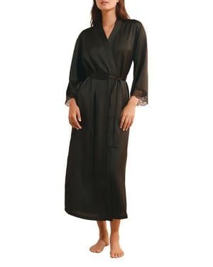 Etam Desire Satin Long Robe - Black