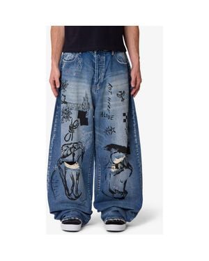 MNML Mega Baggy Sketch Denim Jeans - Blue