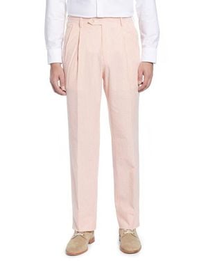 Berle Pleated Seersucker Cotton Dress Pants - Pink