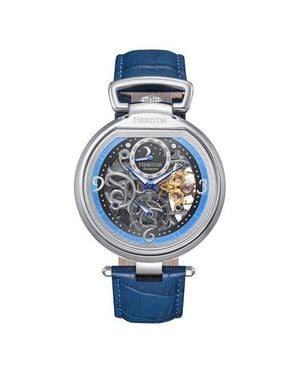 Heritor Lincoln Leather-Band Skeleton Watch With Moon Phase - Blue