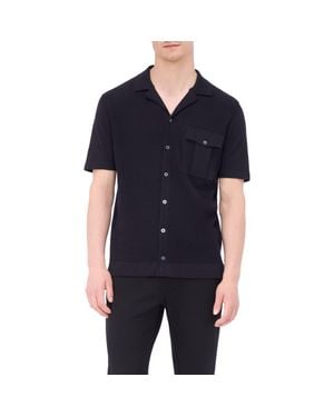 Bugatchi Camp Collar Short Sleeve Cotton & Silk Shirt Sweater - Black