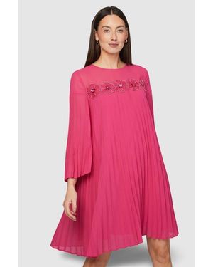 Wallis Pleated Floral Trim Shift Dress - Pink