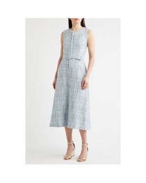 Anne Klein Center Seam Tweed Midi Dress - Blue