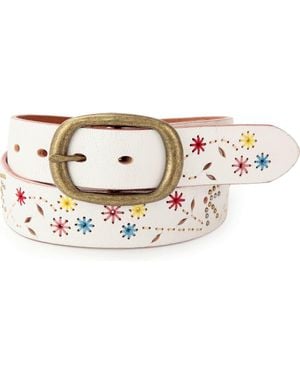 Old Trend Blossom Genuine Leather Hand Stitched Colorful Detail Belt - White