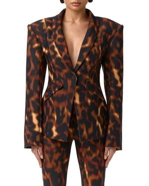 Naked Wardrobe Animal Print Ponte Blazer - Brown