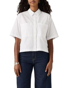 Levi's Harlie Short Sleeve Crop Cotton Poplin Button-Up Shirt - White