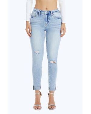 Bayeas High Waist Cuffed Ankle Skinny Jeans - Blue