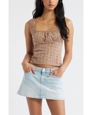 BP. Ruched Cotton Eyelet Tank - Blue