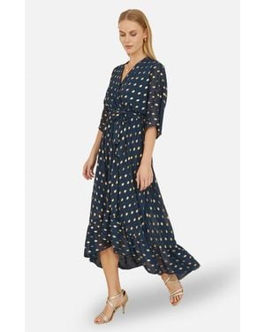 Yumi' Foil Print Wrap Over Dress - Blue