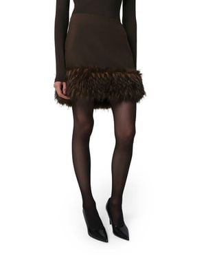 Apparis Meadow Stretch Crepe Miniskirt With Faux Fur Trim - Black