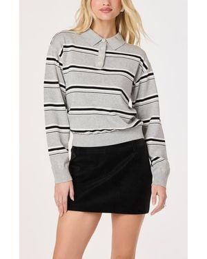 Astr Stripe Long Sleeve Cotton Polo - Multicolor