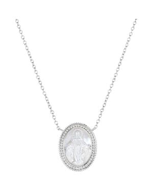 ATHRA LUXE Mother-Of-Pearl Mary Pavé Cubic Zirconia Medallion Pendant Necklace - Metallic