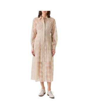 Akris High Plains Long Sleeve Tulle Jacquard Shirtdress - Natural