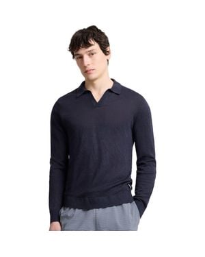 Onia Linen Johnny Polo Long Sleeve Sweater - Blue