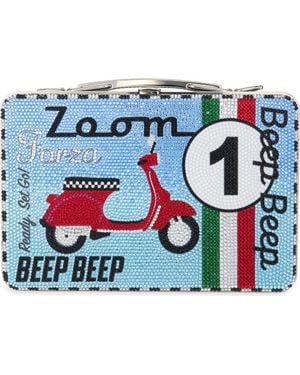 Judith Leiber Beep Beep Crystal Embellished Lunch Box Clutch - Blue