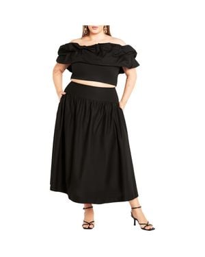 City Chic Kaia Off The Shoulder Crop Top & Maxi Skirt - Black