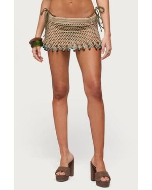 Edikted Naleni Beaded Crochet Miniskirt - Natural