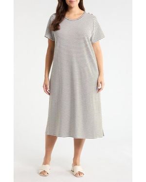 Eileen Fisher Stripe T-Shirt Midi Dress - Gray