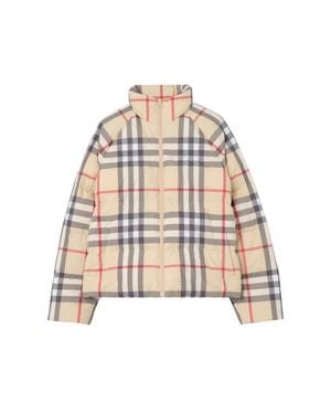 Burberry Check Puffer Jacket - Natural