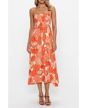 PS By Cupshe Smocked Fit & Flare Midi Dress - Red