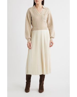 ZOE AND CLAIRE Long Sleeve Twofer Sweater Dress - Natural