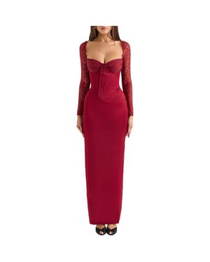 House Of Cb Everly Corset Long Sleeve Gown in Red | Lyst