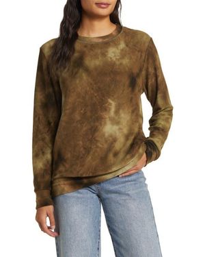 Loveappella Tie Dye Long Sleeve Hacci Knit Top - Brown