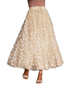 Yumi' Mesh Floral Applique Midi Skirt - Natural