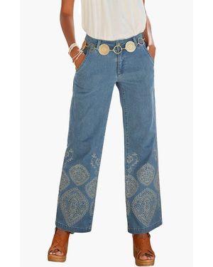 Lascana Embroidered Wide Leg Jeans - Blue