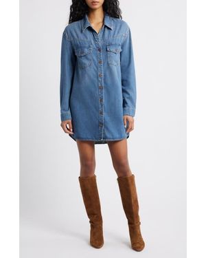 Hidden Jeans Oversize Long Sleeve Denim Shirtdress - Blue