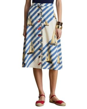 Ralph Lauren Print A-Line Midi Skirt - Blue