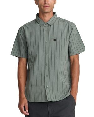 RVCA Dayshift Workwear Stripe Short Sleeve Button-Up Shirt - Green