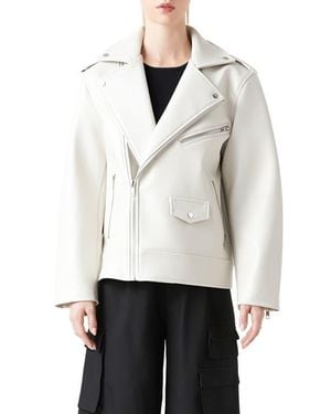 Grey Lab Padded Shoulder Faux Leather Biker Jacket - White