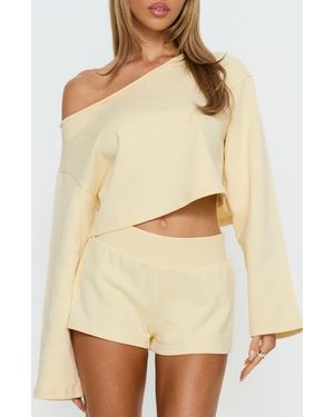 Princess Polly Retreat Raw Edge One-Shoulder Sweatshirt - Natural