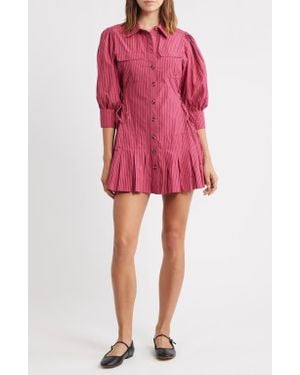 Damson Madder Maisie Stripe Organic Cotton Mini Shirtdress - Red