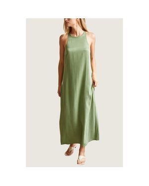 Crescent Back Twist Cupro Slip Dress - Green
